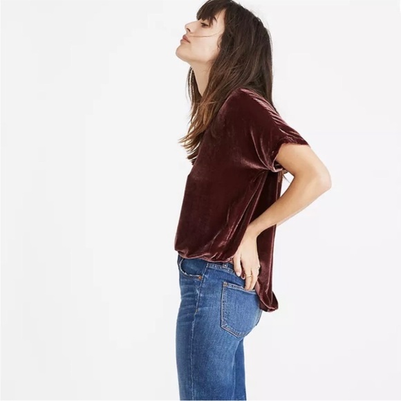 Madewell Cabernet Burgundy Velvet Short-Sleeve Top - Picture 2 of 10